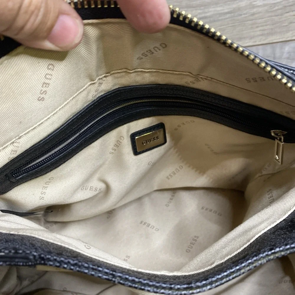 Guess EST 1981 Cathleen Charcoal Black Satchel 3 Compartment Handbag‎